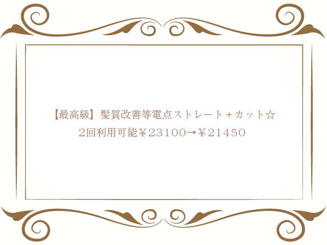 【最高級】髪質改善等電点ストレート+カット☆2回利用可能¥23100→¥21450